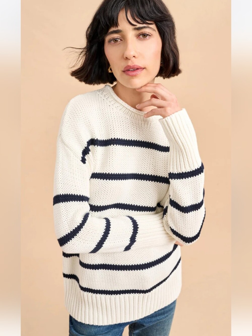 La Ligne New York Marina Sweater White Blue Stripe 100% Cotton Msrp $275